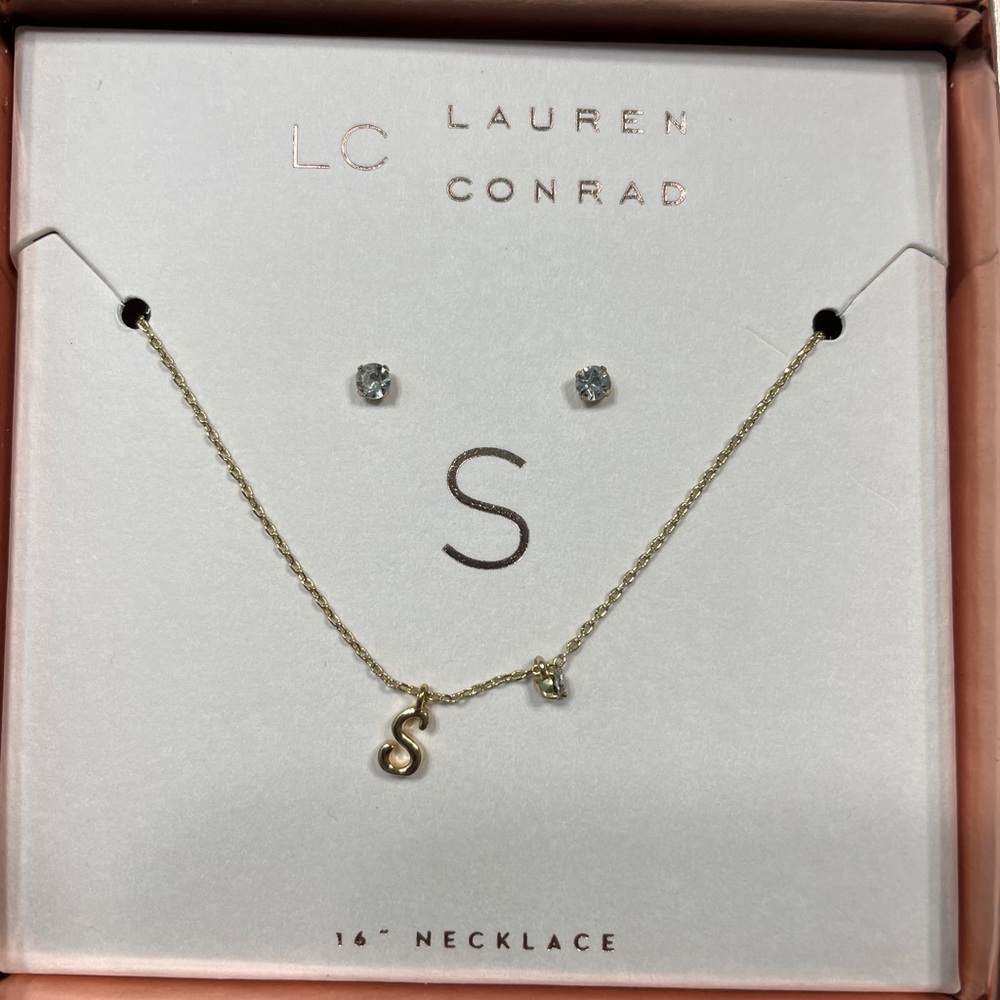 LC Lauren Conrad Gold 'S' Necklace and Earring Set